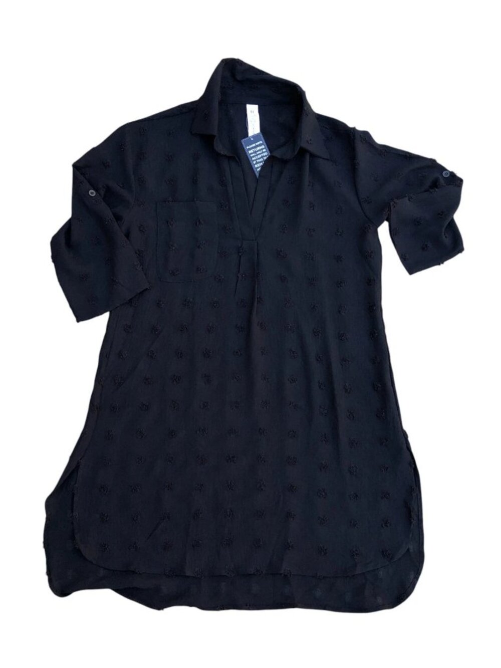 BLOOMING JELLY Long Sleeve Tunic Dress Women's SMALL Black Collared Shirt